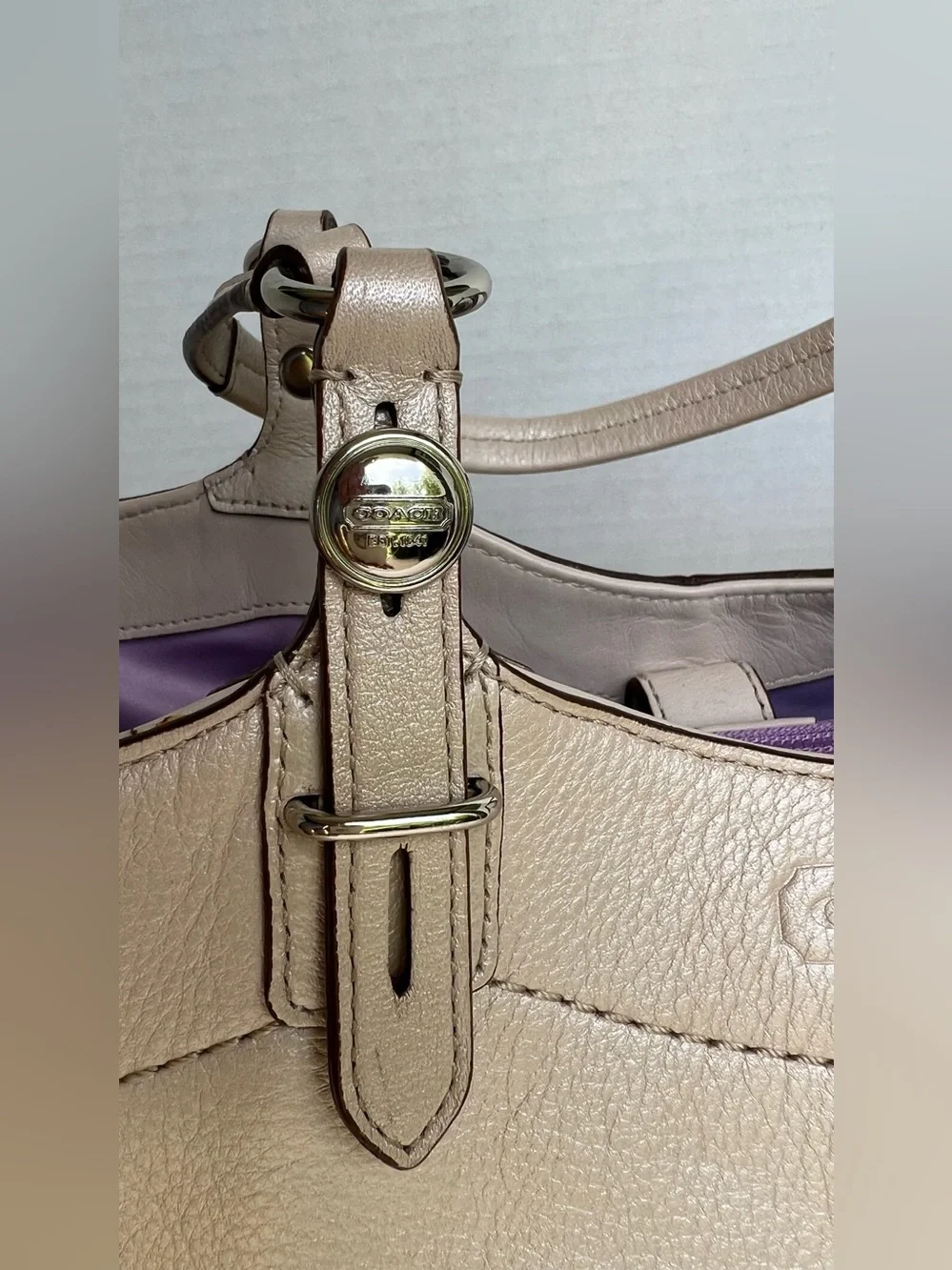 Coach Carly Tote F16174 Pearlized Champagne Shell Leather Shoulder Bag Large
